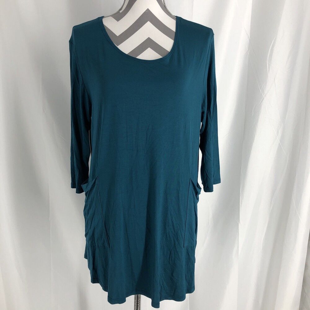 chris & carol Knit Tunic Top Blue With Pockets 3/4 Sleeve Size 2x